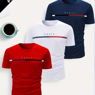 TEMU Set Of 3 Men's Casual Round Neck T-shirts With Letter Prints Image