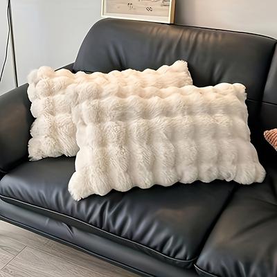 TEMU Jit2pcs Modern Fake Rabbit Plush Pillow, Polyester Fill, Zipper Cover, , Cushion For Adults, Suitable For Sofa, Car, Bed, Office - Machine Washable, No Batteries Required Image