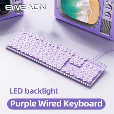 TEMU Eweadn V3 Gaming Wired Keyboard Mechanical Feel Led-backlit, Purple Office Keyboard Silent Full Size, Keyboards Slim, Portable Computer Peripheral Accessories, Compatible With Windows/laptop For