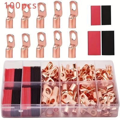 TEMU 100pcs Copper Wire Lug Connectors Kit, Cable Electrical Crimp Terminal Connectors, Heavy-duty Open Crimp Ring Connectors For Secure Wire Connections, Uncharged, No Battery Required Image