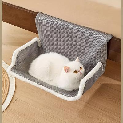 TEMU 1pc Contemporary Style, Easy-to-assemble, Window Hanging Cat Bed - Soft Gray With White Edging, Napping, Ideal For Bedside, Window Sill, Or Balcony, Cat | Modern Cat Bed | Durable Cat Bed Image