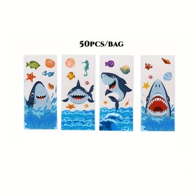 TEMU 50pcs Cartoon Shark Head Print Drawstring Packaging Bag Opp Flat Pocket Souvenir Gift Wrapping Bag Birthday Party Gift Cellophane Bag Image