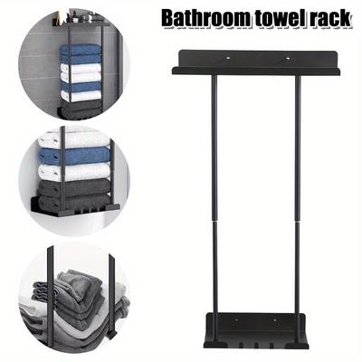 TEMU Adjustable Towel Rack For Bathroom Walls, Carbon Steel, Wall Mounted Bathroom Organizer, Bathroom Wall Towel Rack Image