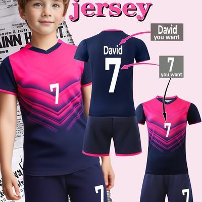 TEMU Personalized Custom Name And Number- 's Football Kit, Jersey& Shorts Combo, Lightweight &breathable For Sports & Casual Wear., Outdoor Image