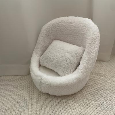 TEMU 1pc White Polyester Photography Prop Mini Sofa - Soft Plush Fabric Compact Studio Backdrop Assistant For Product Shoots, Fashion Photos, Holiday Gifts Image