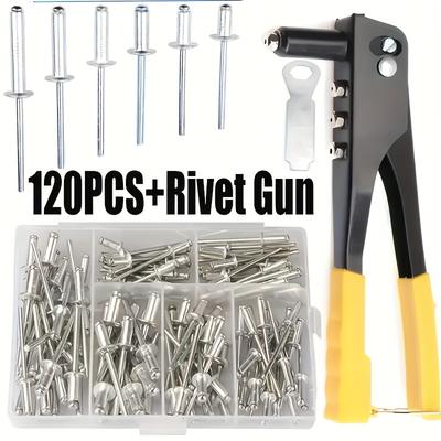 TEMU Heavy Duty Rivet Set With 120pcs + Spring Rivet Kit - Durable Metal Alloy Hand Tool For Connections, Ordinary Surface Treatment, Alloy Material Image
