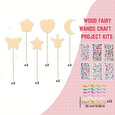 TEMU 36pcs Set, Including 18 Wooden Fairy Wands, 6 Gem Stickers, 12 Random Color Ribbons, Fairy Birthday Party Supplies, Unfinished Diy Moon Homemade Image