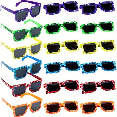 TEMU 18pcs Miner Party Pixel Gamer Glasses - Vibrant Colored, Durable Plastic, No Power Needed - Ideal For Adult Game Player Birthday Parties & Favors Image