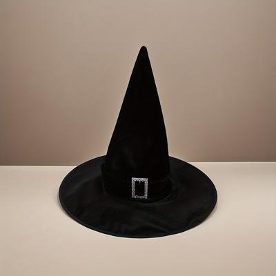 TEMU 1pc Velvet Black Pointed Hat Festival Party, Character Costume Hat, Canary Hat , Wizard Hat, Halloween Themed Party Image