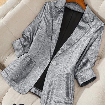 TEMU Elegant Women's Blazer - Loose Fit, Long Sleeve, Button Front, Versatile Solid Color Jacket For Work Or Casual , Workwear Blazer | Relaxed Fit Blazer | Notch Lapel Design Image
