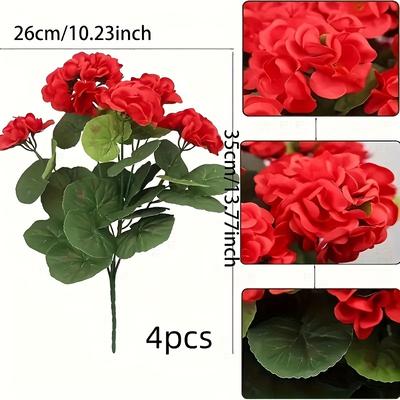 TEMU Set Of 4 Uv-resistant Geraniums - Artificial Flowers For Indoor And Outdoor Decoration, Ideal For Gardens, Patios, And Home Centerpieces Image