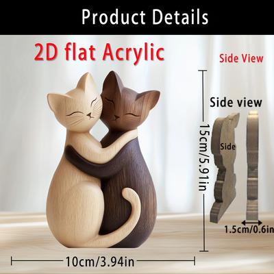 TEMU 2d Flat, Adorable Cartoon Cat Hugging Design - Realistic Wooden Finish, No Assembly Needed, Home, Office, Or Desk Decor - Ideal Gift, Cat Lover Gift| | , Cat Decor Image