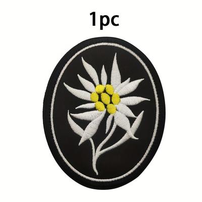 TEMU 1pc Of German Elite Flower Embroidered Patch, A Military Emblem For Decorating Jeans, Jackets, Hats, And Vests. Image
