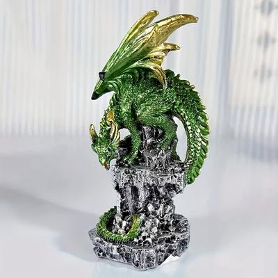 TEMU 1pc Resin Dragon Statue With Castle & - Gothic Fantasy Sculpture, Vibrant Dragons, Intricate Castle Base, Halloween Home Decor For Living Room, Office, Bedroom - No Electricity Needed Image