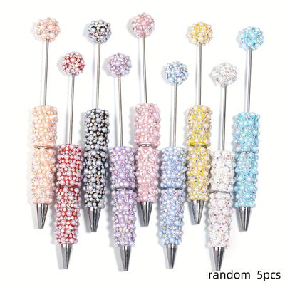 TEMU 5pcs Of Mixed Color Pearl And Rhinestone Beaded Pens For Diy Crafting With Multicolored Beads. Image