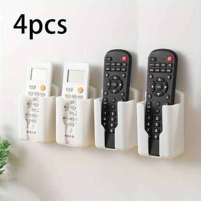 TEMU 4pcs Black Wall-mounted Remote Control Organizer - Plastic Storage Holder For Tv, Ac, And Office Supplies With Polished Finish, Space-saving Design, And Image