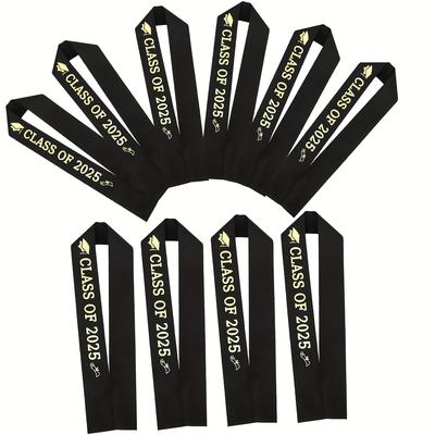 TEMU 10-pack Black Satin Sashes For Class Of 2025 Graduates, Golden Lettering, Fabric, No Feathers, No Electricity Required, Graduation Party Supplies Image