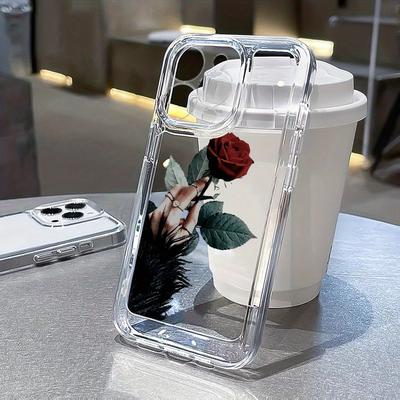 TEMU Handheld Rose Pattern Print Tpu Protective Phone Case Anti-fall Protective Phone Case For Iphone 14 13 12 11 Xs Xr X 7 8 6s Mini Plus Pro Max Se Gift For Birthday/easter/boy/girlfriend Image