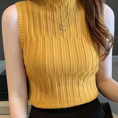 TEMU Women's Retro Square Texture Vest - Round Neck A-line Asymmetrical Hem With Chest Ruching, Medium Stretch Sleeveless Top For Casual & Formal , Versatile Fashion, Elegant Style, Image
