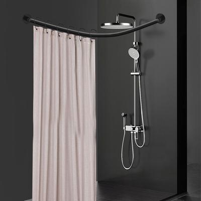TEMU 1pc Adjustable Curved Shower Curtain Rod, Stainless Steel Tension Mount, Metal Bathroom Guide For Easy Organization, Shower Curtain Holder, Shower Curtain For Bathrooms Image