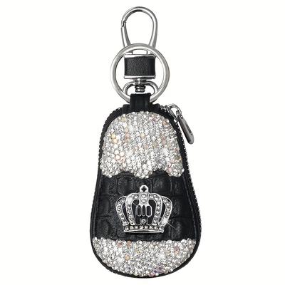 TEMU Rhinestone Key Bag Car Key And Home Key Women's Key Shell Protective Case Leather Black Key Shell Image