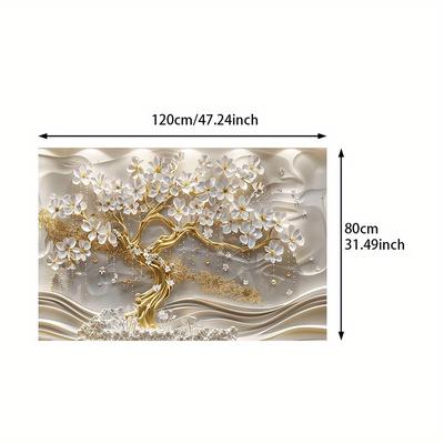 TEMU 1pc 31.4*47.24in/80cm*120cm Modern Abstract White Flowers Print Wall Art Canvas Painting For Bedroom Retro Canvas Poster For Living Room Decoration Image
