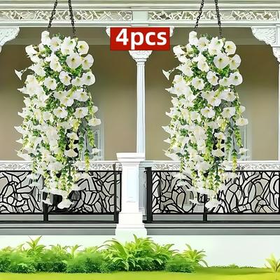 TEMU 4pcs Outdoor Garden Artificial Eucalyptus Plant Flowers, Suitable For Home Wedding Decorations, Wall Flower Vines, Yard & Garden Decoration, Spring And Summer Seasonal Floral Arrangements Image