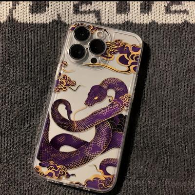 TEMU A Transparent Tpu Full-body Shockproof Phone Case With A Purple Snake Design. Image