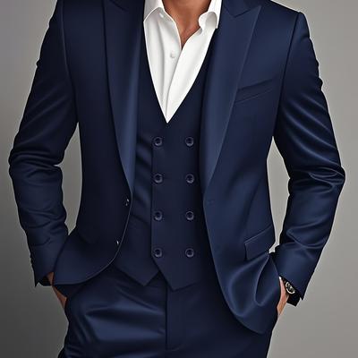 TEMU Men' Three-piece Suit With Shawl Lapel, Including A Tuxedo, Trousers, And Vest, Suitable For Weddings And Important Occasions. Image