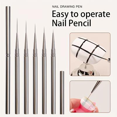 TEMU 5 Silvery High Texture Simple Nail Pull Pen Nail Shop Special Professional Drawing Pen Hook Line Pen Dot Draw Line Pen Draw Line Pen Paint Image