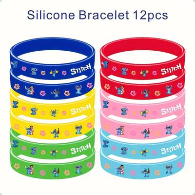 TEMU 12pcs Stitch Silicone Wristbands, Stylish Sports Bracelets, Are A As Gifts For Family, , Or For Easter, Valentine's Day, Or Birthdays. Image