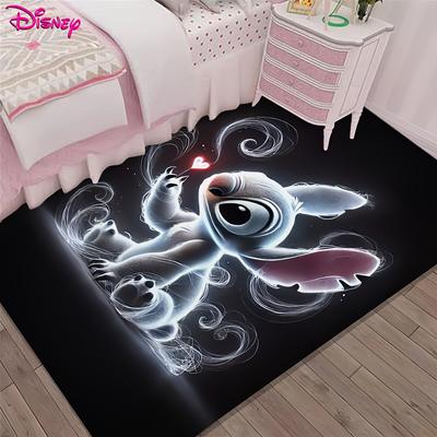 TEMU 1pc Stitch Anime Area Mat - Oversized Washable Non-slip Mat With Glowing Neon Design For Bedroom, Living Room, Or Playroom Decor, Perfect Gift For And Anime Fans, Anime Rugs For Bedroom Image