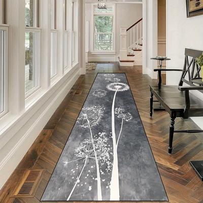 TEMU 1pc White Dandelion Grey Background Printed Pattern Extra Long Hallway Rug For Office, Commercial, And Home Use – And Low Maintenance Image