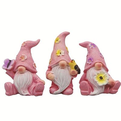 TEMU 3pcs Outdoor Gnome Statues In Cherry & Lavender - Resin , Durable Garden Decor For Patios, , And Lawns - , Ideal Gift For , Gnome Garden Decor Image