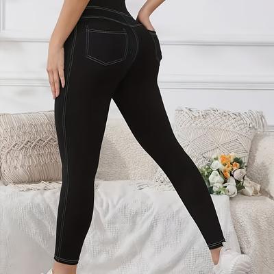 TEMU High Stretch Elastane Solid Color Casual Jeans For Youth &, Comfortable Everyday Wear, No Belt, With Real Pockets Image