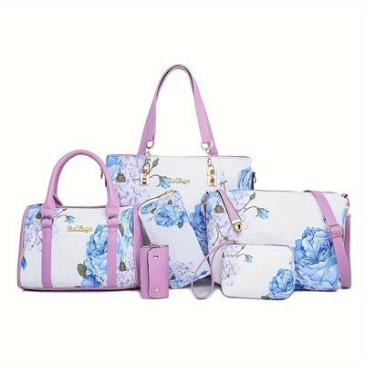 TEMU 6pcs Floral Patterned Shoulder Bag With Crossbody Bag And Coin Purse Set For Shopping Use Image