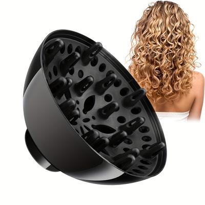 TEMU Universal Diffuser Hair Dryer Attachment Reusable Hair Dryer Diffuser Nozzle Blow Dryer Diffuser Wavy Curly Hair Diffuser Black Image