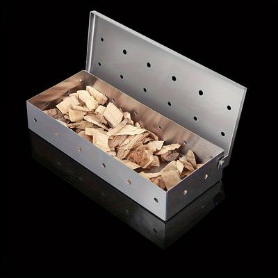 TEMU 1pc Of Stainless Chip Box For Barbecue Accessories, Suitable For A To Gas Or Charcoal Grills, The Best Grilling Accessory For Charcoal And Gas Barbecue Grills. Image