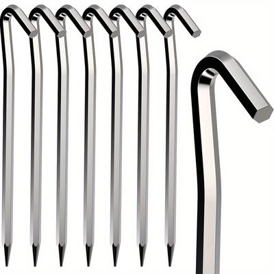 TEMU 8pcs Metal Heavy-duty Tent Hooks Aluminum Alloy Rustproof Camping Hex Pole With Hook Ground Pegs, Suitable For Outdoor Travel Camping Beach Shade Stakes, Essential For Garden Home Image