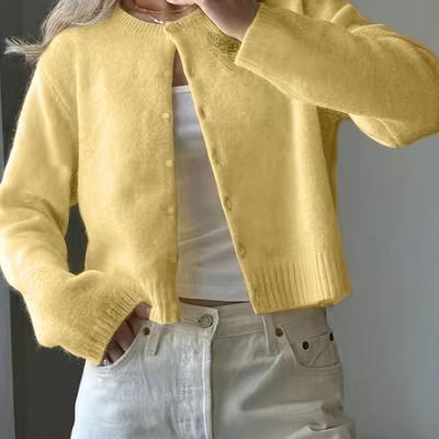 TEMU Chic -up Cardigan - Stylish Acrylic Knit Sweater For Women, Casual Open Front, Spring/summer/fall, Chic Layering Piece Image