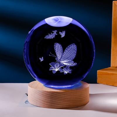 TEMU 3d Laser Carved Crystal Ball Led Base, Usb Powered, Birthday Gifts, Holiday Office, Bedroom, Hotel Party, Restaurant Decoration Perfect Gif Image