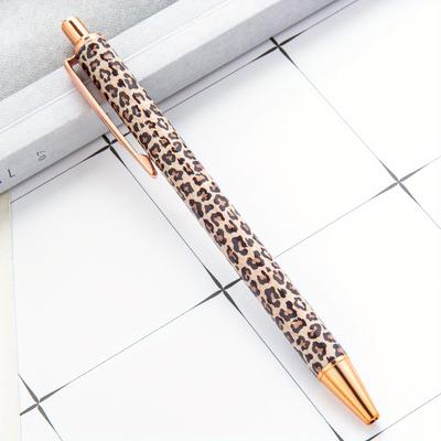 TEMU 1pc Options Heat Transfer Leopard Pattern Round Ballpoint Pen Gel Pen Signature Pen Large Leopard Small Leopard New Leopard Cute Girl's Leopard Pressed Colorful Hot Stamping Flower Film Metal Pen Image