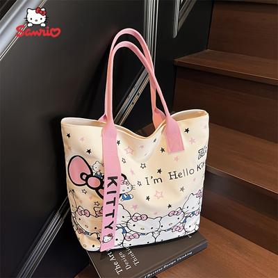 TEMU For Hello Kitty Crossbody Bag With Red Straps, Zipper Closure, And Animal Print - Y2k Style Shoulder Bag For Daily Use, Travel, And Gifts, Commuter Bag | Trendy Tote Bag | Polyester Lining Image