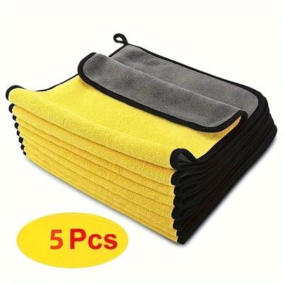 TEMU 5/10pcs Thick Car Wash Towels, Double-sided Microfiber Cloth For Auto And Kitchen Cleaning, Reusable Household Wipes Image