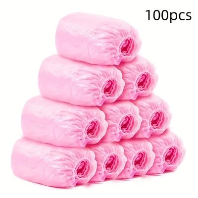 TEMU 100pcs Disposable Shoe Covers, Waterproof & Pe Material, Hygienic Protective Footwear For Travel, Hotels, And Home Use Image
