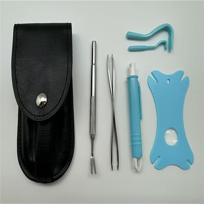 TEMU 7pcs Tick Removal Kit With Plastic Hooks And Stainless Steel Tweezers, For Pets To Remove Fleas And Catch Insects, With Case. Image