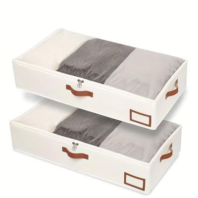 TEMU Set Of 2 Reinforced Portable Storage Boxes In Non-woven Fabric, For Storing Blankets, Clothes, And Shoes. Are Foldable, Trunks Image
