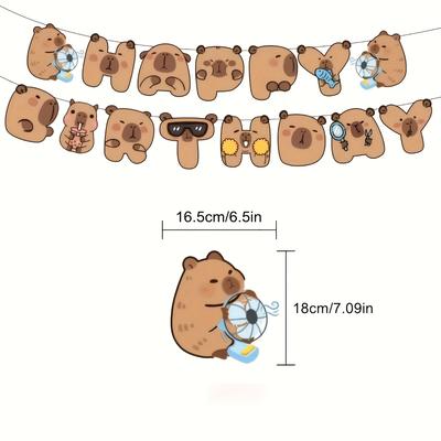 TEMU Cute Capybara Happy Birthday Banner - Cartoon Party Decoration With Animal Designs, Paper Pull Flag For ' Birthday Celebrations, Room Or Entrance Decor Image