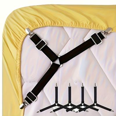 TEMU 4-pack Adjustable Elastic Bed Sheet Straps With Transparent Clips - Non-slip, Easy-clean Nylon Fasteners For Securing Bedding And Sofa Covers, Black Image