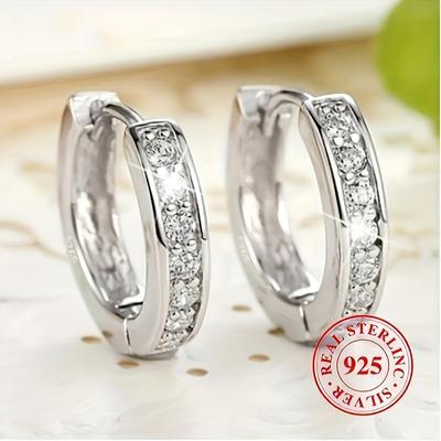 TEMU Vintage Style 925 Sterling Silver Hoop Earrings With Synthetic Zirconia, Hypoallergenic, Elegant Luxury For Women, Engagement Wedding, Daily & Gift , Valentine's Day Suitable, Wear, 2.2g Image